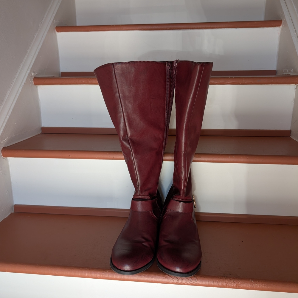 Peyton Burgundy Knee-High Zip-Up Boots